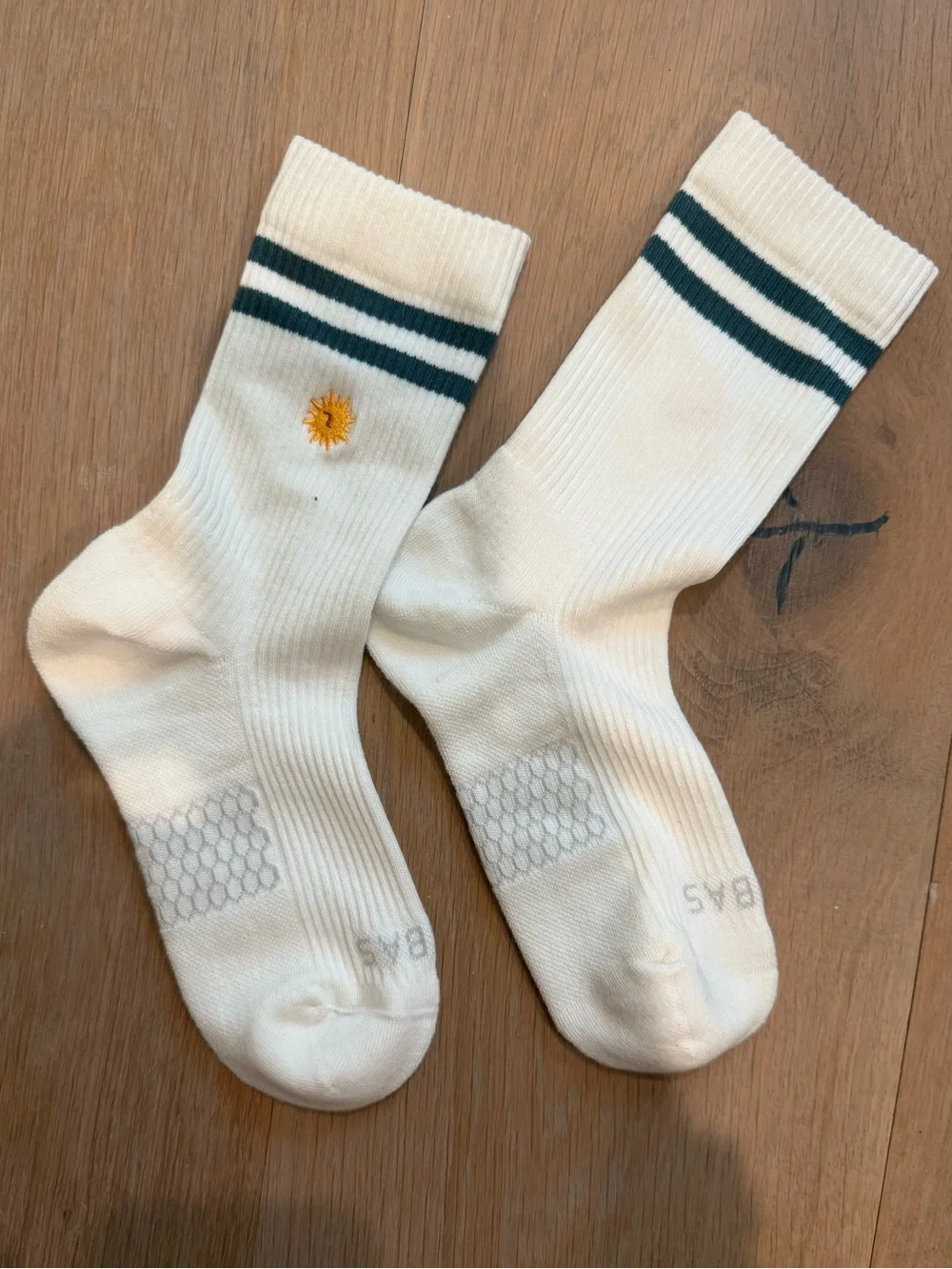 Bombas Women's Modern Rib Half Calf Socks-Dark Green Stripes and Yellow Sun